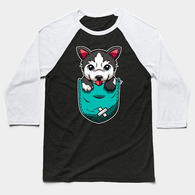 Cute Husky In Bag Dog Lover Baseball T-Shirt by Foxxy Merch